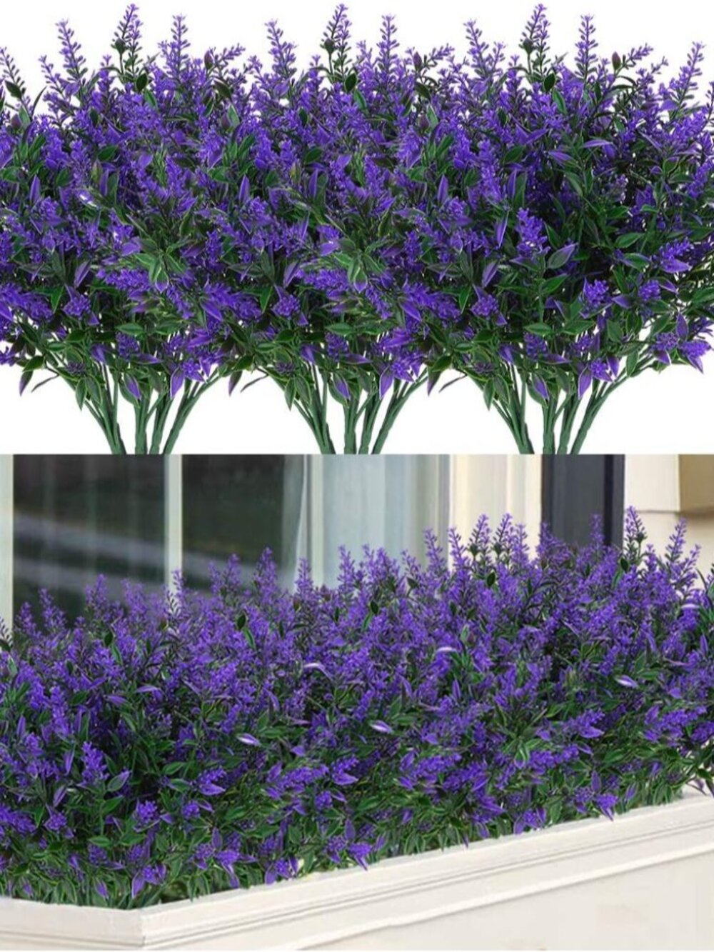 8 Bundles Outdoor Artificial Lavender Fake Flowers UV Resistant Shrubs, Faux Pla